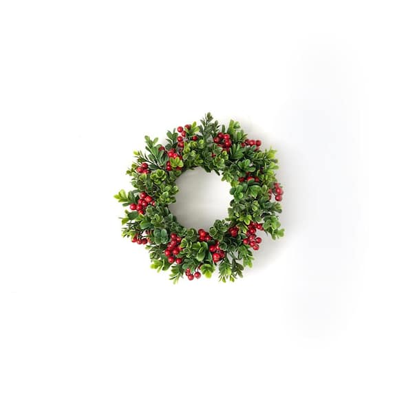 SULLIVANS 10" Artificial Boxwood & Berry Mini Wreath