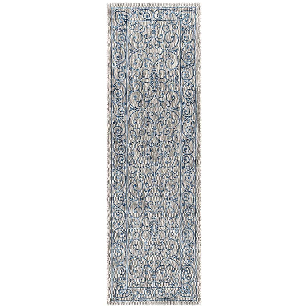 Gray Polypropylene 2 ft. x 8 ft. Floral Indoor Runner Rug