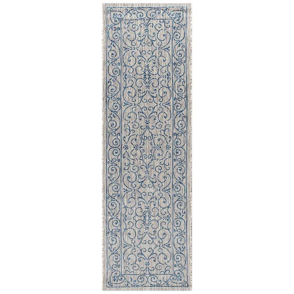 Unbranded Gray Polypropylene 2 ft. x 8 ft. Floral Indoor Runner Rug