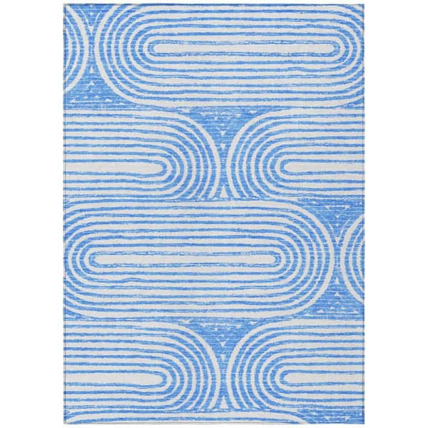 HomeRoots Blue and White 5 ft. x 8 ft. Woven Abstract Rectangle Indoor/Outdoor Area Rug