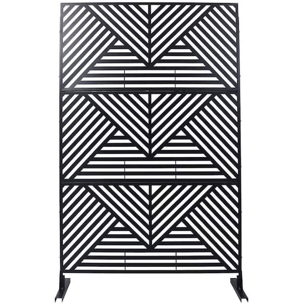 。 Black 76 in. Steel Garden Fence Outdoor Privacy Screen Decorative