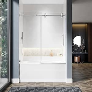UKS04 56 to 60 in. W x 66 in. H Sliding Frameless Bathtub Door in Brushed Nickel with EnduroShield 3/8" SGCC Clear Glass