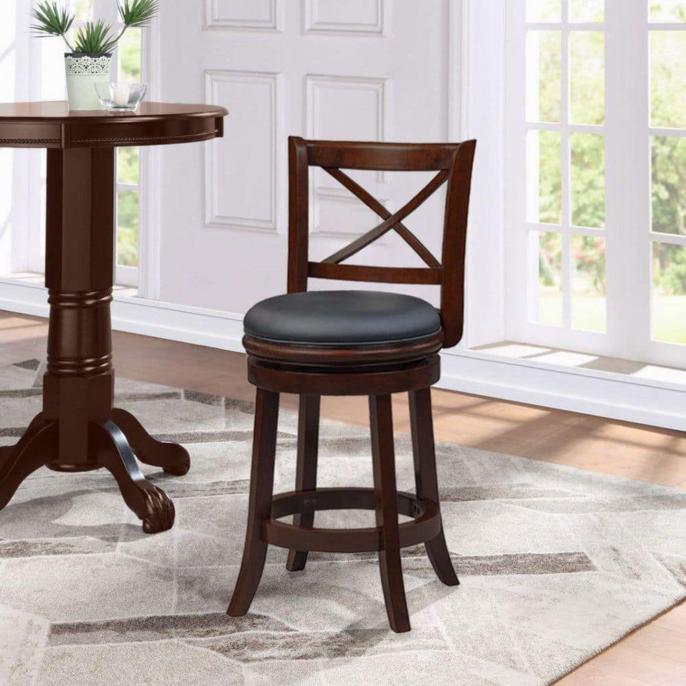 Cappuccino Swivel High Back Barstool with Faux Leather Cushion