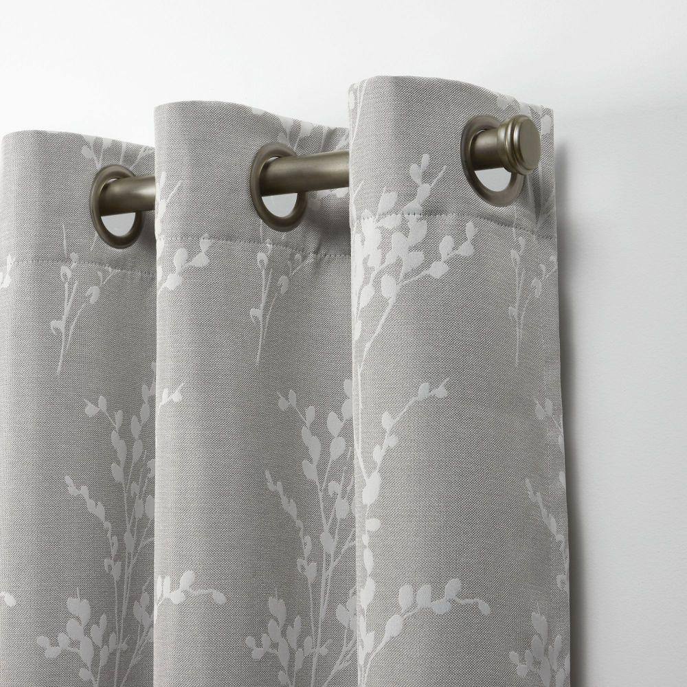 Dove Grey Floral Room Darkening Grommet Curtain Panels