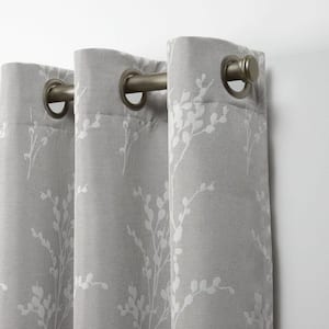 Turion Dove Grey Floral Woven Room Darkening Grommet Top Curtain, 52 in. W x 96 in. L (Set of 2)