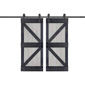 K Series 76 in. x 84 in. French Gray/Carbon Gray Finished Solid Wood Double Sliding Barn Door with Hardware Kit