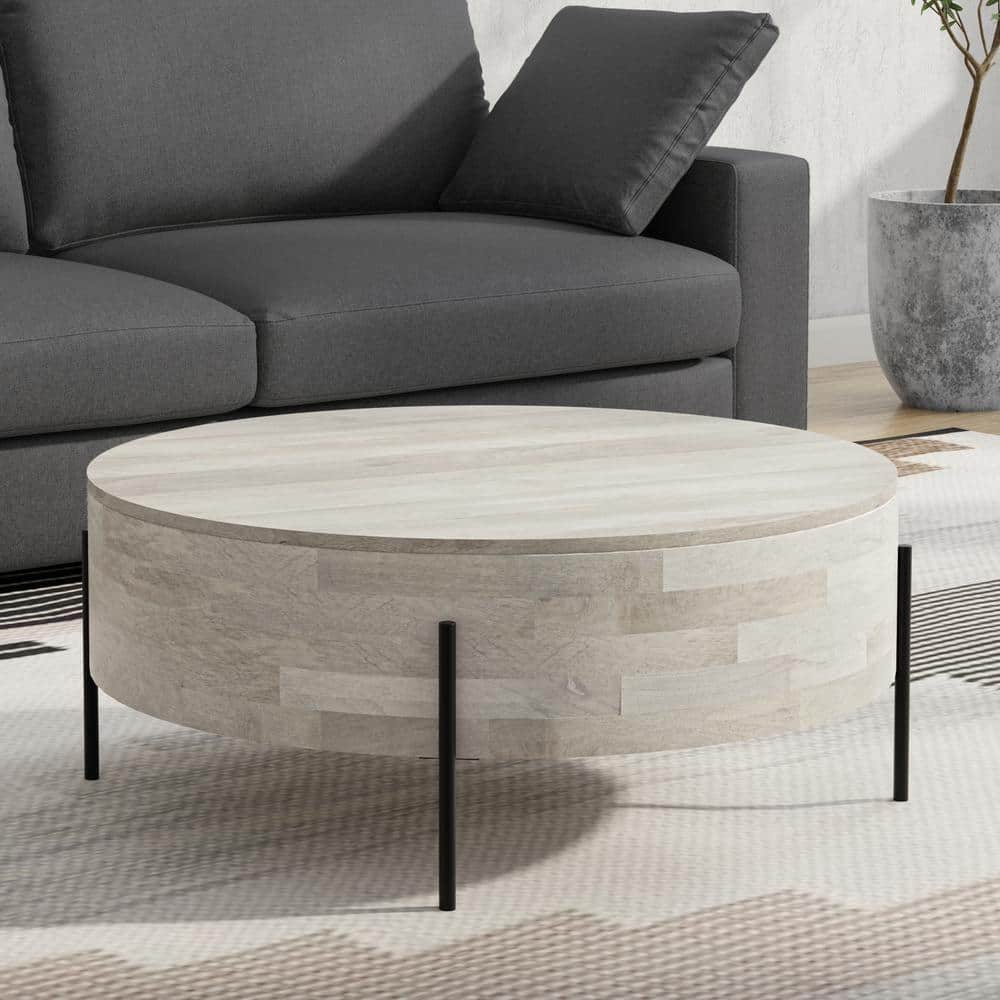 Rayburn White Wash Mango Wood and Metal Round Coffee Table