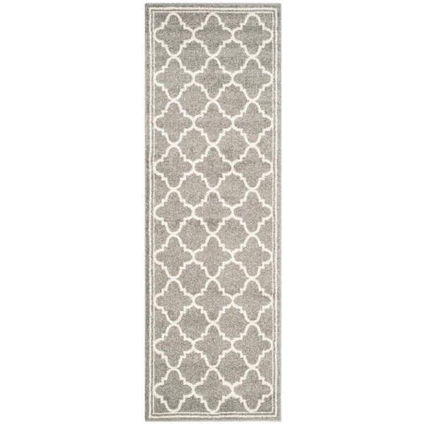 Amherst 2 ft. x 19 ft. Dark Gray/Beige Border Multi-Trellis Runner Rug