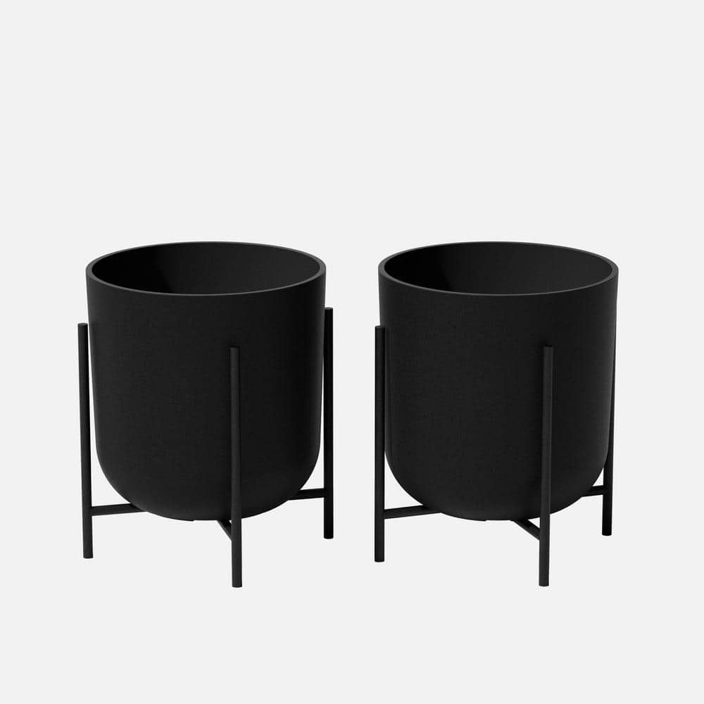 Kona Medium Black Plastic Round Planter with Black Stand and Drainage Holes (15 in. L x 15 in. W x 18.5 in. H) (2-Pack) price history on PriceWatchPro
