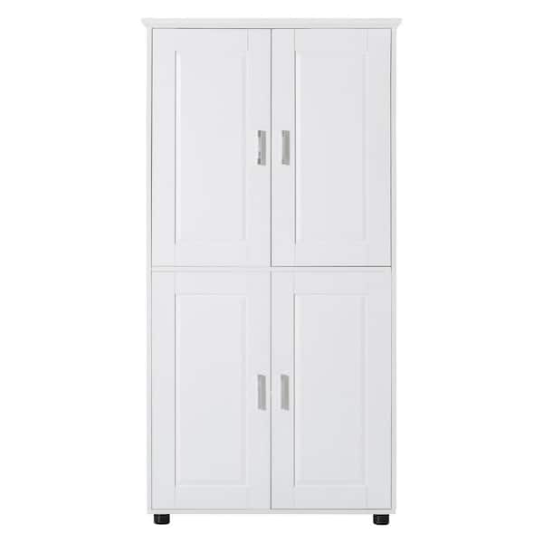 JimsMaison 31.29 in. W x 15.64 in. D x 62.28 in. H White MDF Freestanding Linen Cabinet with 4-Doors