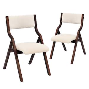 18 in. Beige Foldable Chairs with Padded Seats and Solid Wood Frame for Dining, Living, Meeting Room (Set of 2)