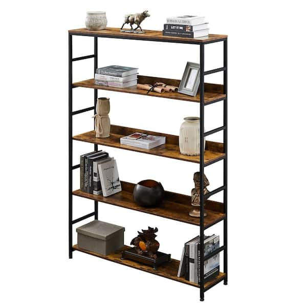 FABULAXE Industrial 67.5 in. Brown Wood and Metal 5-Shelf Etagere