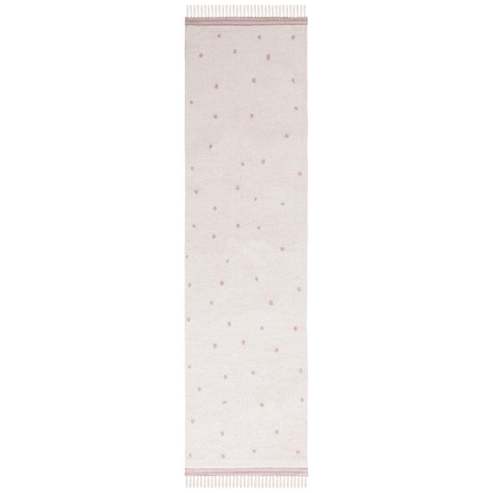 Easy Care Ivory/Pink 2 ft. x 9 ft. Machine Washable Machine Washable Polka Dot Border Solid Color Runner Rug price history on PriceWatchPro