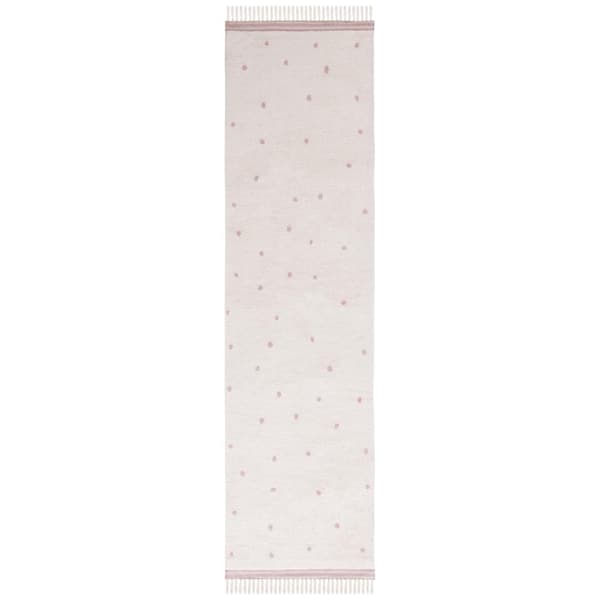 SAFAVIEH Easy Care Ivory/Pink 2 ft. x 9 ft. Machine Washable Machine Washable Polka Dot Border Solid Color Runner Rug