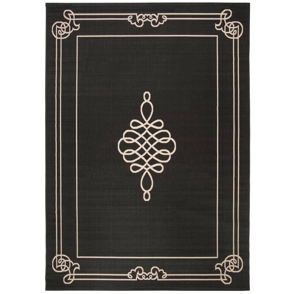 Courtyard Black/Creme 8 ft. x 10 ft. Ornate Border Medallion Indoor/Outdoor Area Rug price history on PriceWatchPro