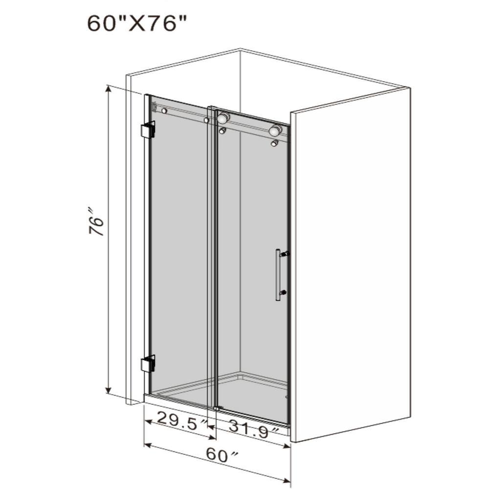 60'' W x 76'' H Brushed Nickel Frameless Sliding Shower Door