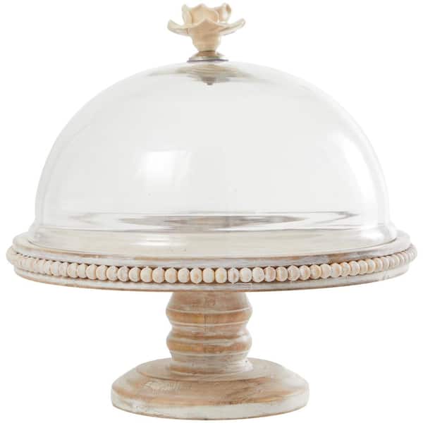 Litton Lane Cream Decorative Cake Stand with Glass Dome