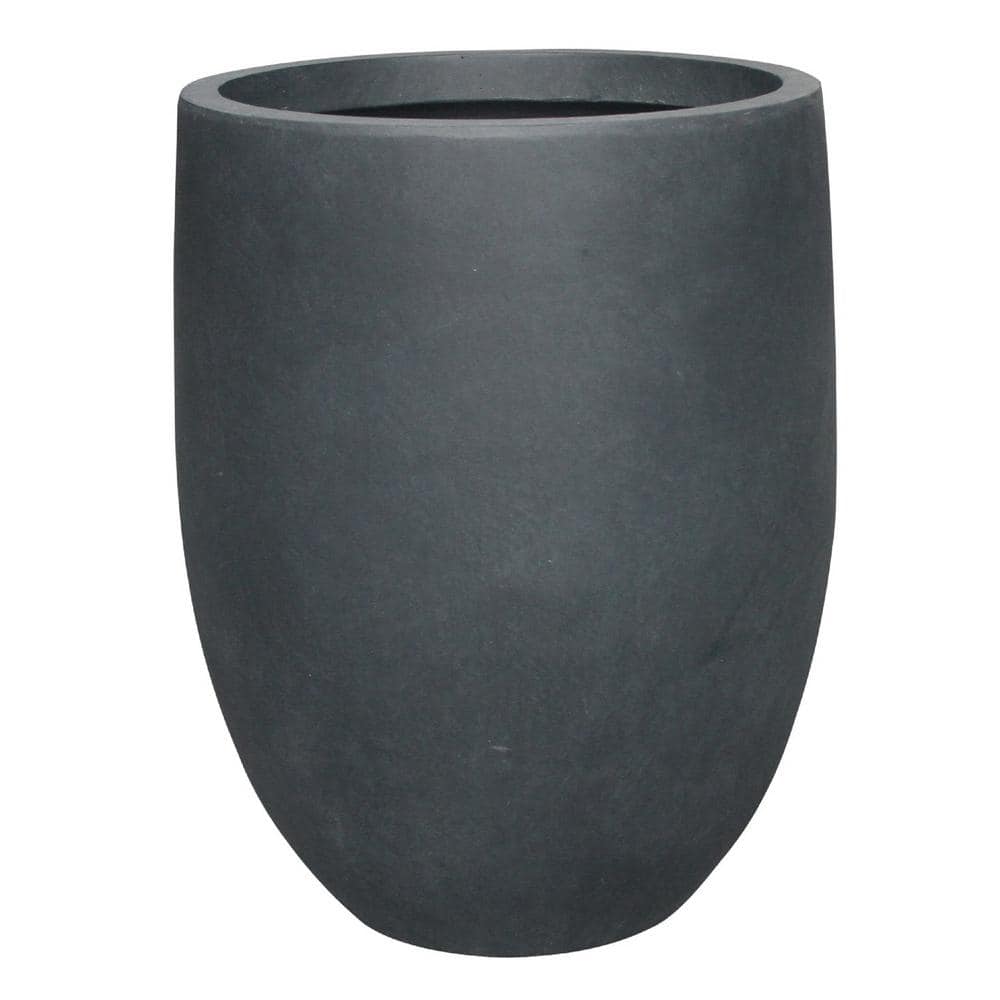 21.7" Tall Round Charcoal Concrete and Fiberglass Planter