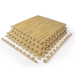 24 in. x 24 in. x 0.47 in. Light Wood Grain EVA Interlocking Foam Floor Mat for Exercise, Protect Flooring (4-Pack)
