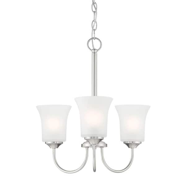 Designers Fountain Bronson 3-Light Brushed Nickel Chandelier with Frosted Glass Shades