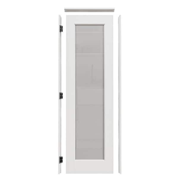 24 in. x 80 in. 1-Lite Frosted Glass Right-Handed White Solid Core MDF Door Kit with Quick Assemble Jamb