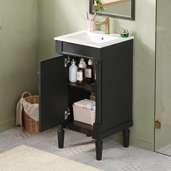 Ziyudura 18 in. Single Sink Freestanding Black Bath Vanity with