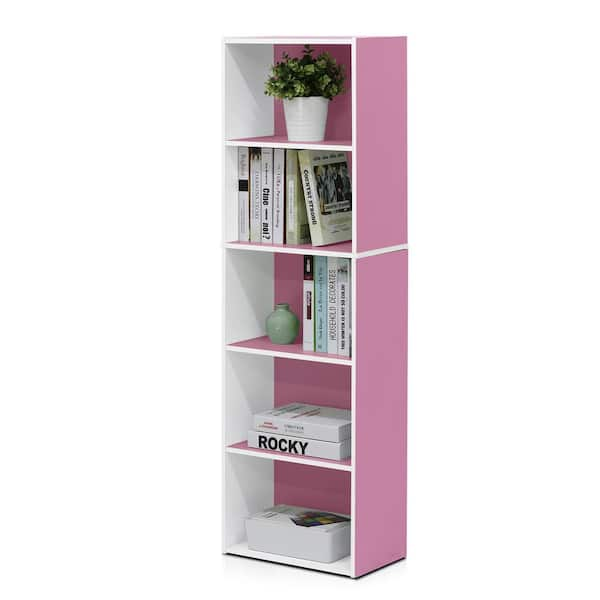 Furinno Tropika 52 in. Pink/White Faux Wood 5-shelf Standard Bookcase with Storage