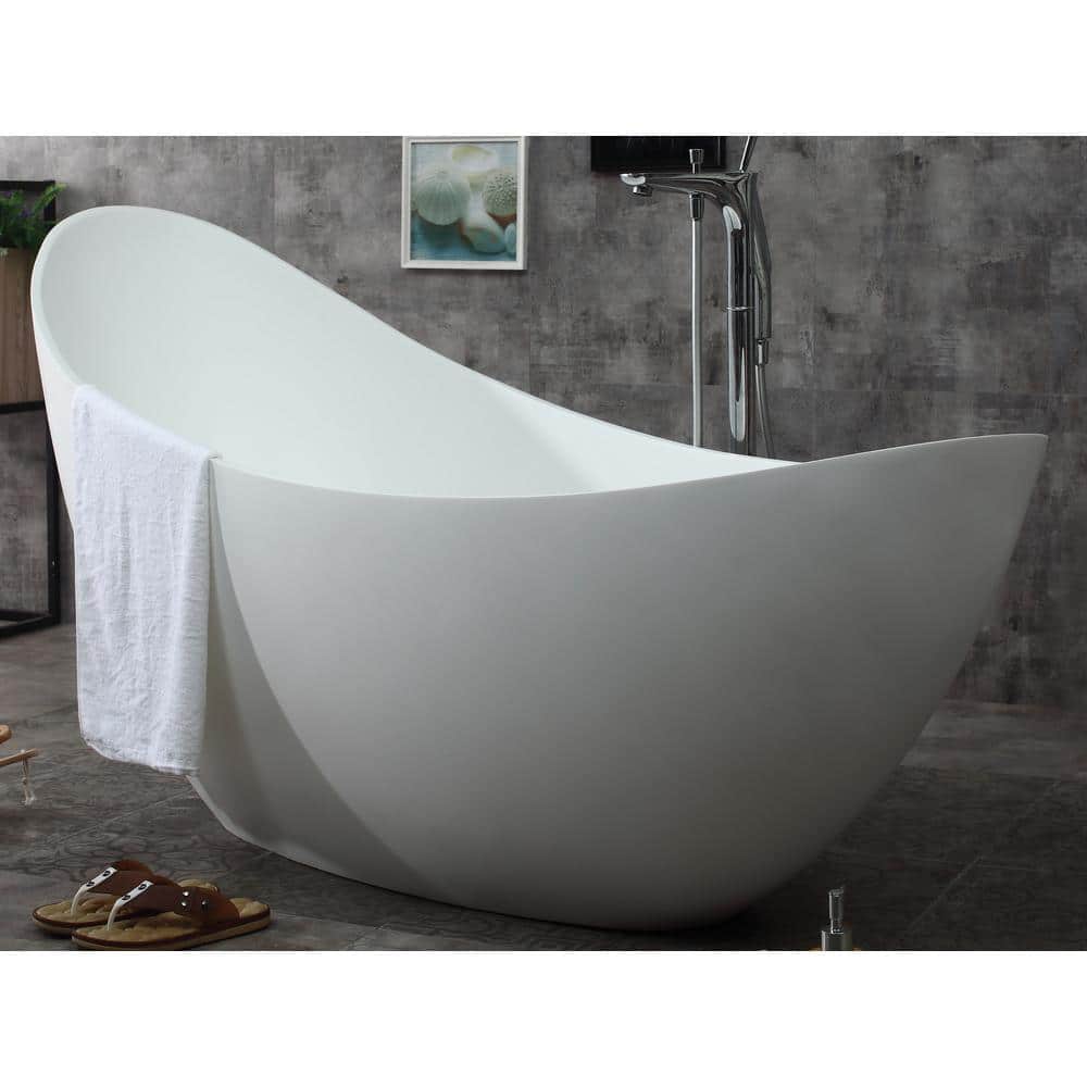 73.75'' White Matte Solid Surface Freestanding Soaking Bathtub