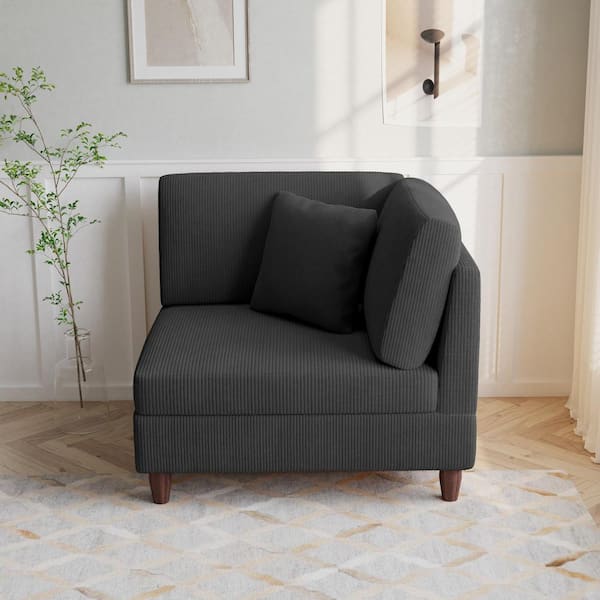 Uixe Gray Corduroy Fabric Right Arm Facing Sectional Corner Arm