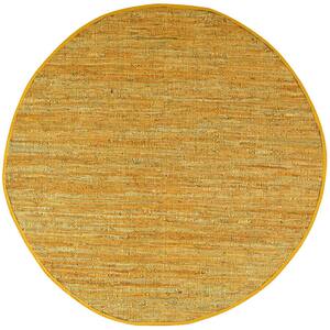 Gold Leather 6 ft. x 6 ft. Round Area Rug