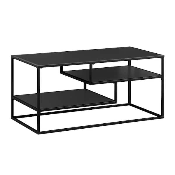 Modern 40 in. Solid Black Rectangle Wood Coffee Table with 1-Shelves
