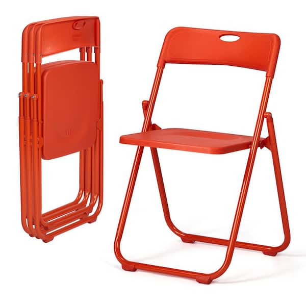 Orange Metal Frame Plastic Seat Folding Chairs Easy to Fold & Store (Set of 4)