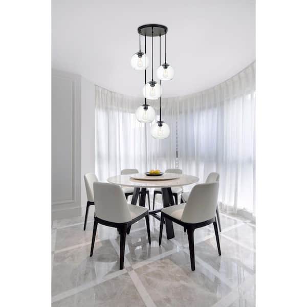 Timeless Home Blake 5-Light Black Pendant with 7.9 in. W x 7.1 in. H Clear Glass Shade