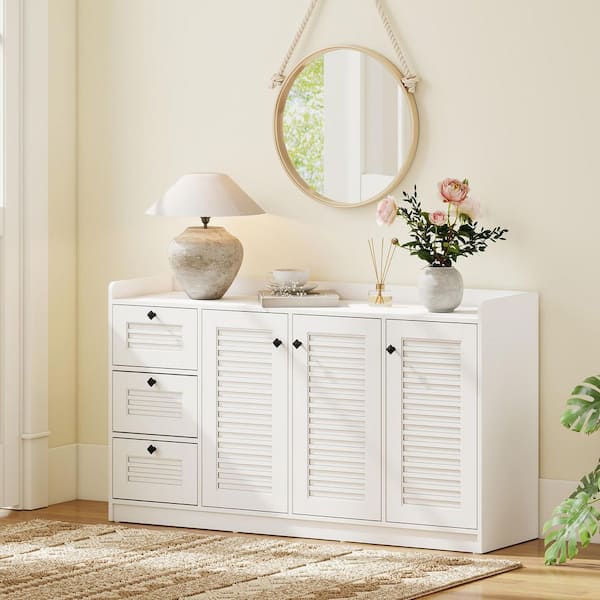 Gymax White 63 in. MDF Buffet Cabinet w/ Storage 3-Doors and 3