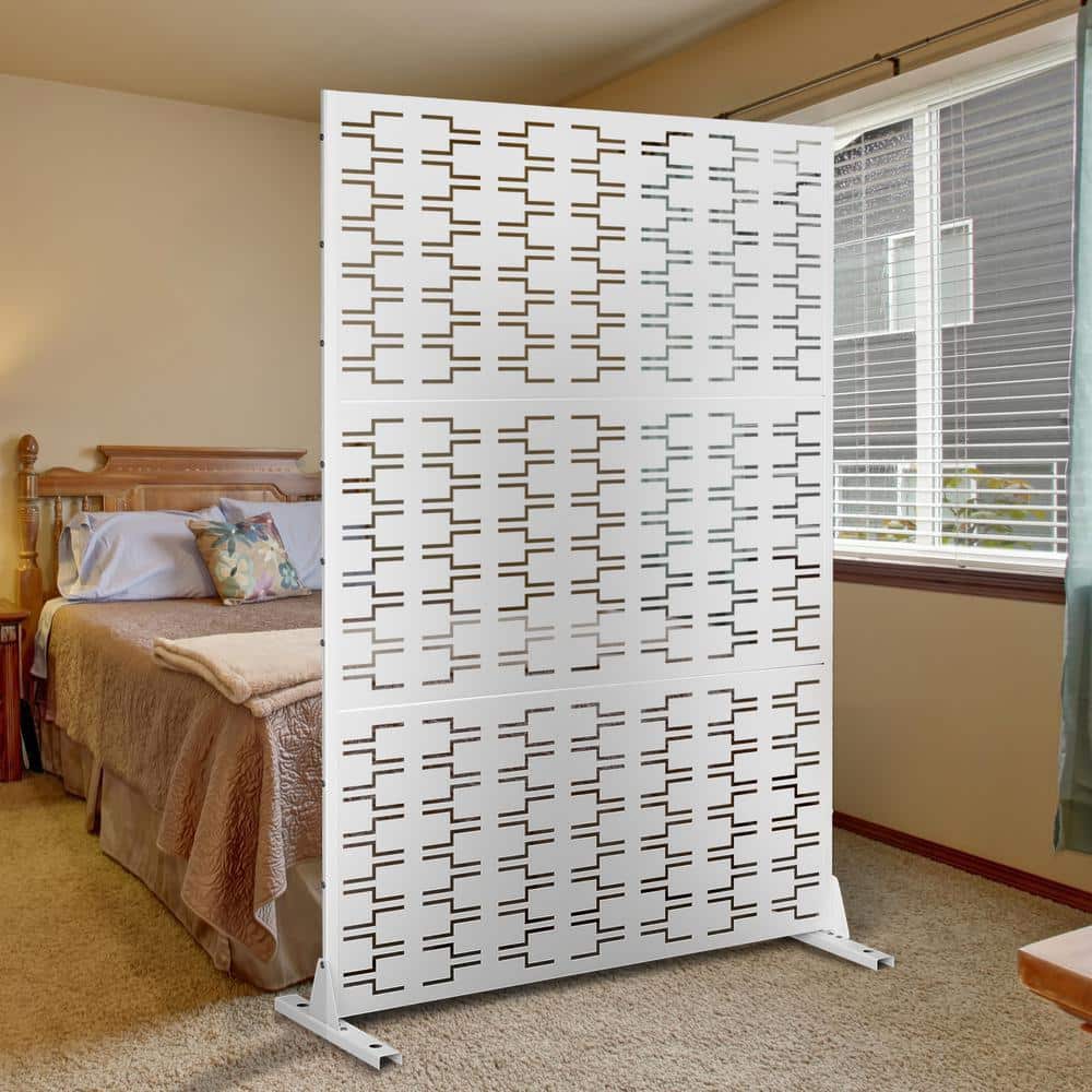 72 in. x 47 in. Outdoor Metal Privacy Screen Garden Fence in Bricks Pattern in White