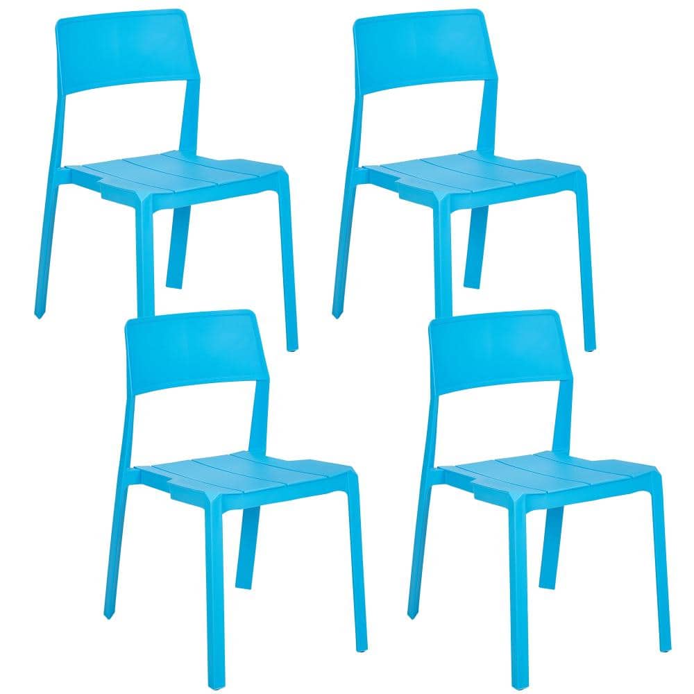 Modern Plastic Dining Chairs Set of 4, Stackable Armless Kitchen Chairs, Lightweight Outdoor Chairs for Patio, Blue price history on PriceWatchPro