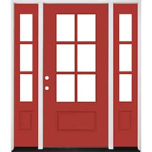 Legacy 60 in. x 80 in. 3/4-6Lite Clear Glass RHIS Primed Morocco Red Finish Fiberglass Prehung Front Door w/Dbl 10in. SL