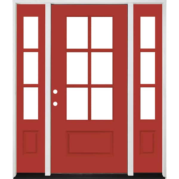 Steves & Sons Legacy 60 in. x 80 in. 3/4-6Lite Clear Glass RHIS Primed Morocco Red Finish Fiberglass Prehung Front Door w/Dbl 10in. SL