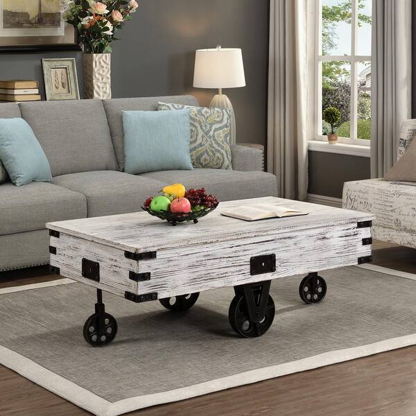 FirsTime & Co. Somerset 30 in. Rustic White Medium Rectangle Wood Coffee Table with Casters