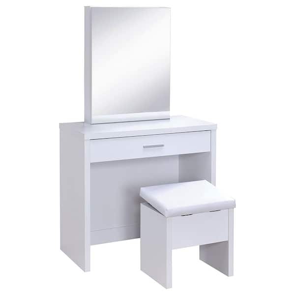 2-Piece Vanity Set with Hidden Mirror Storage and Lift-Top Stool White