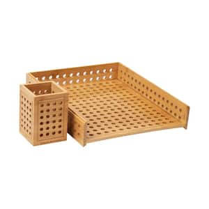 Lattice Collection, Paper Tray and Pen Cup Set, Office, Rayon from Bamboo, Brown