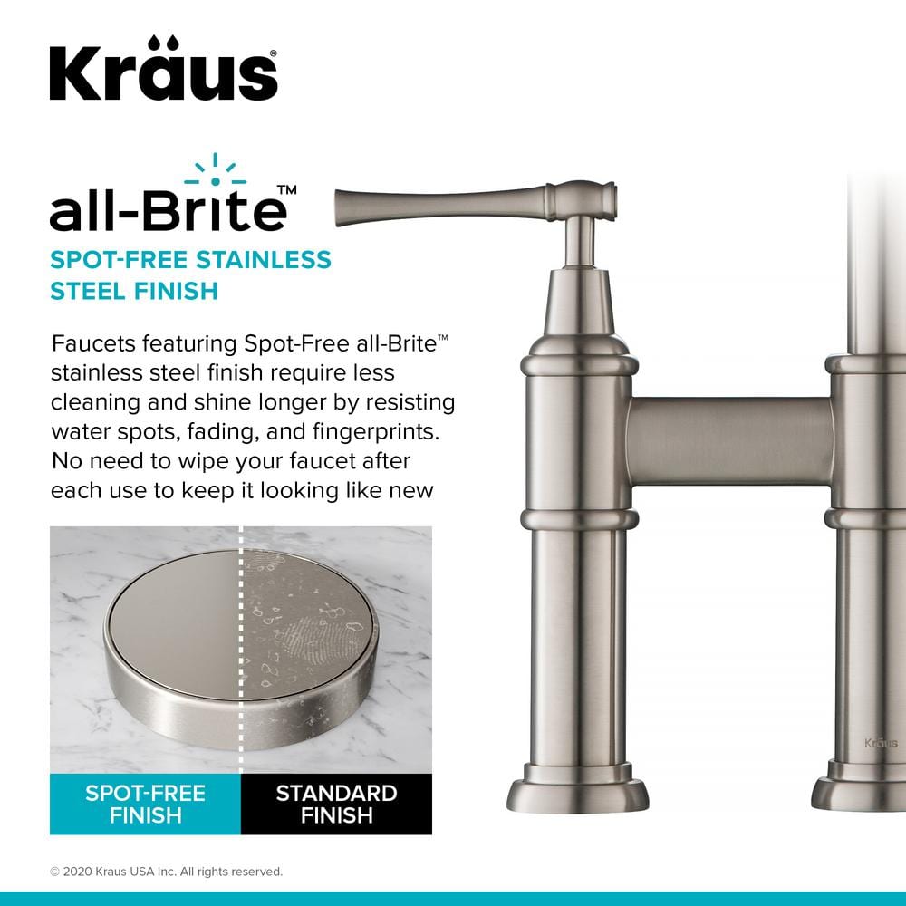 Stainless Steel Bridge Kitchen Faucet with Pull-out Spray and Filter