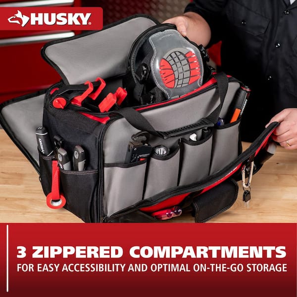 Husky 18 in. 32-Pocket Red Tool Duffle Bag with Rubber Handles