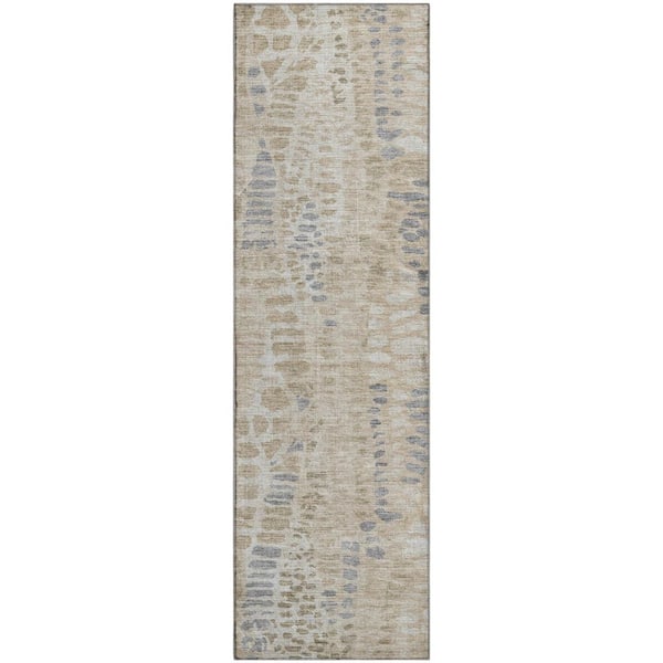 Mayfield Premium Machine Washable Abstract AMF2382 Beige 2 ft. x 7 ft. Runner Rug