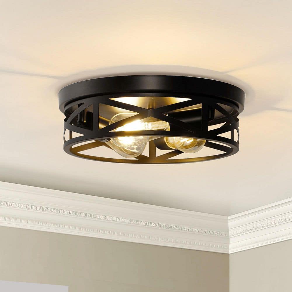 13 in. 3-Light Black Metal Drum Ceiling Light for Living Room price history on PriceWatchPro