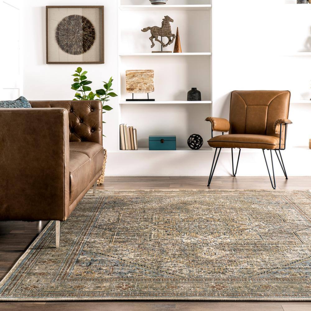 Elegant Beige Synthetic 3'x5' Traditional Medallion Area Rug