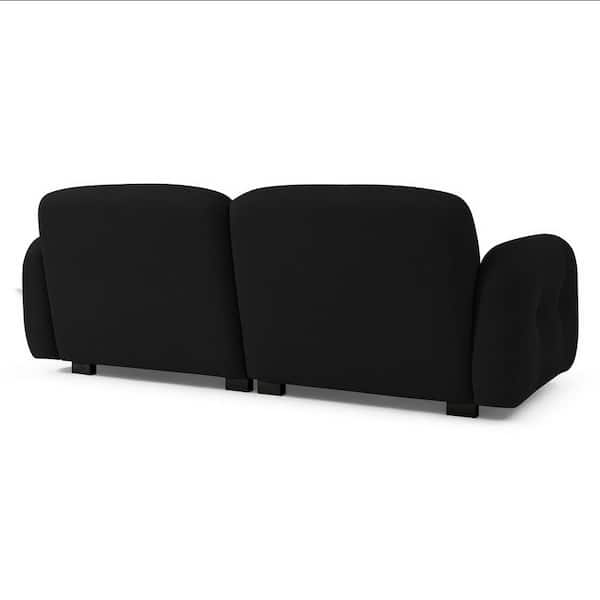 J&E Home 81.48 in Wide Flared Arm Teddy Velvet Mid-Century Modern Rectangle Reclining Sofa in Black
