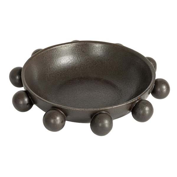 Storied Home 9.6 in. 21 fl. oz. Black Stoneware Serving Bowl with Orbs