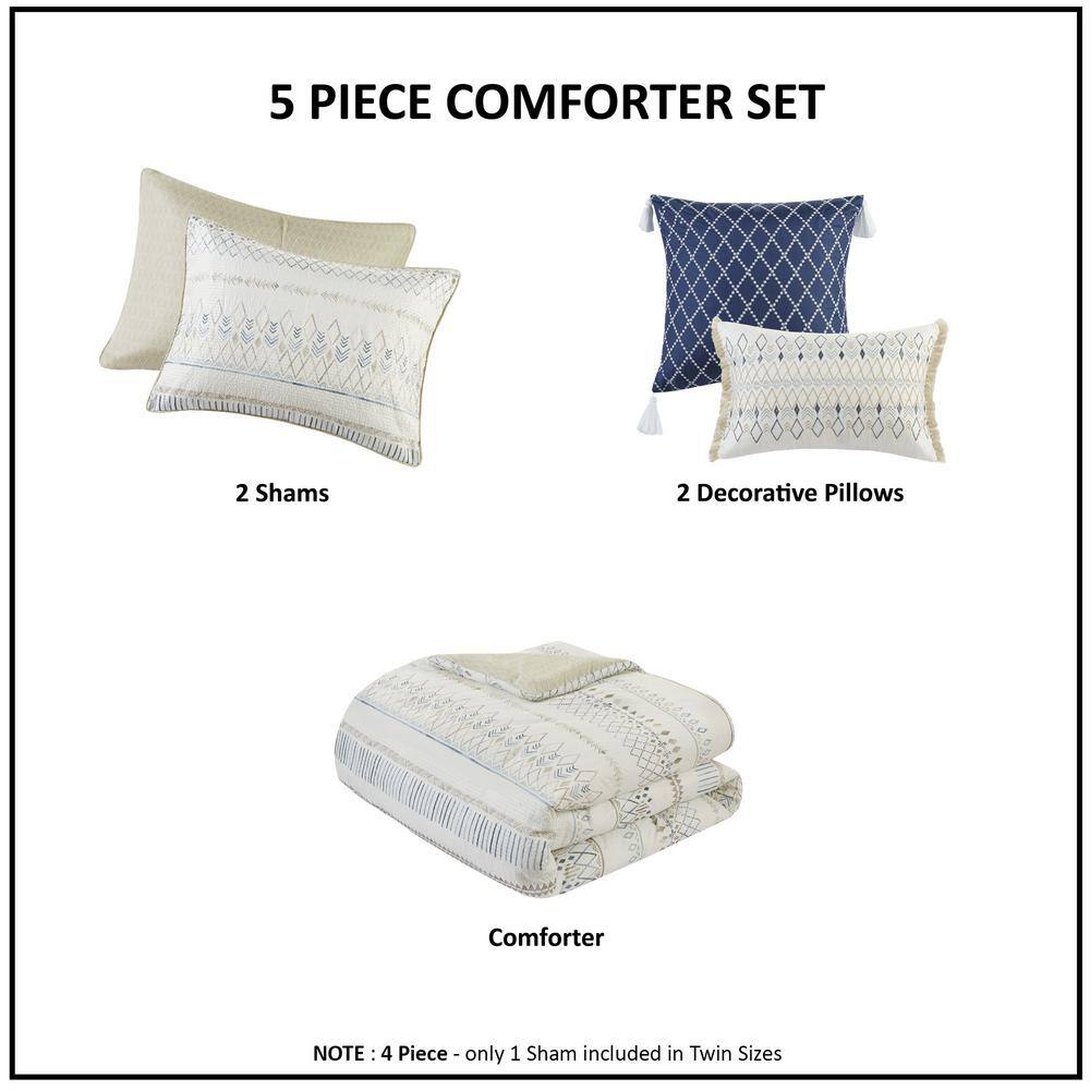 King Blue Reversible Microfiber Comforter Set with Throw Pillows