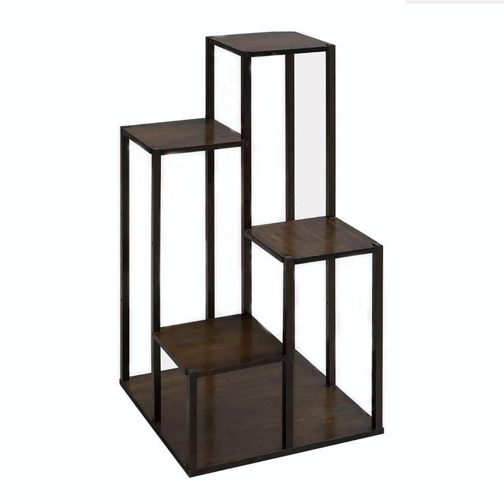 Dyiom Kitchen Corner Shelf Countertop Organizer - 3-Tier Bamboo and Metal Kitchen Organization Plant Stand Living Room Office, Brown